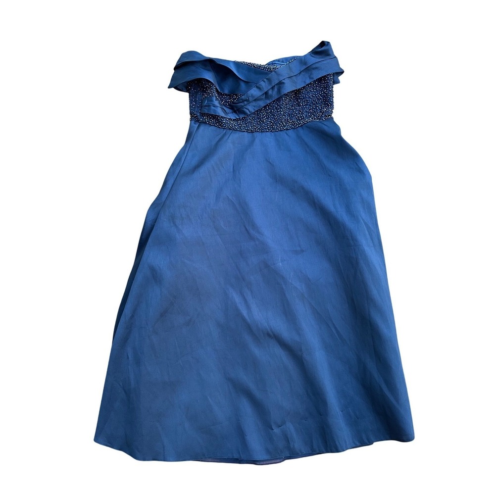 Rina di Montella Navy Blue Beaded Off The Shoulder Evening Gown Formal Dress‎